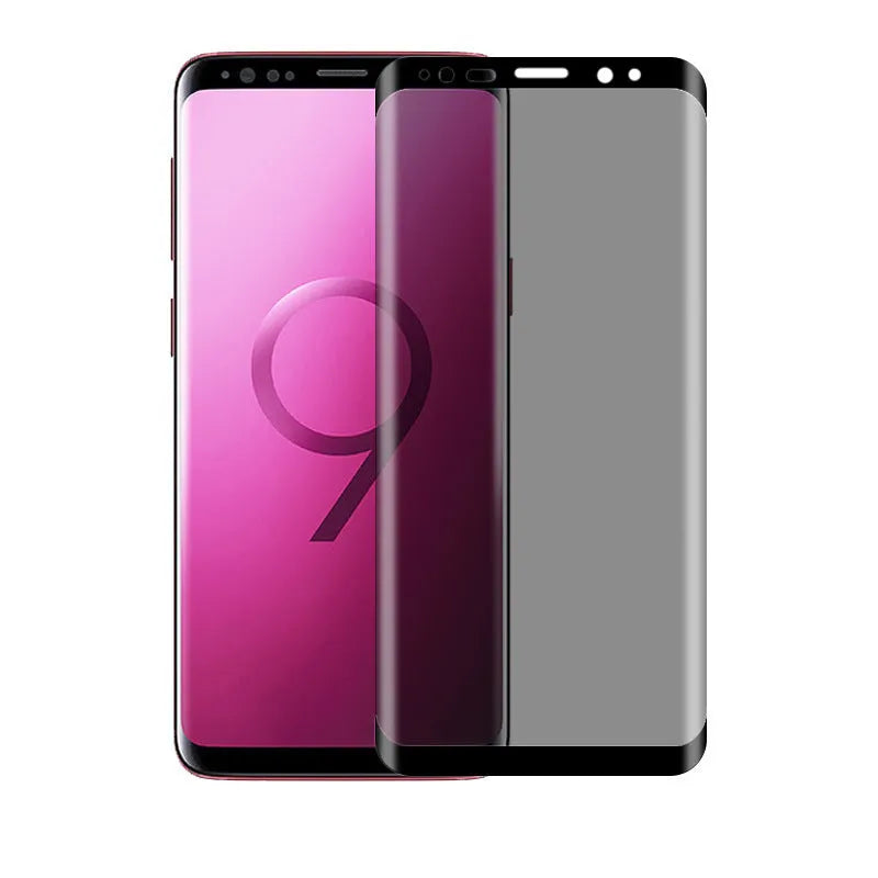 Full coverage tempered glass screen protector for Samsung Galaxy smartphones showing edge-to-edge design