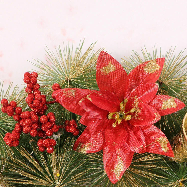 Christmas wreath with natural pine, pine cones, berries, and creamy clover frost decoration