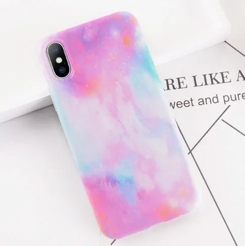 Colourful stone pattern soft back cover phone case for iPhone models on a white background.