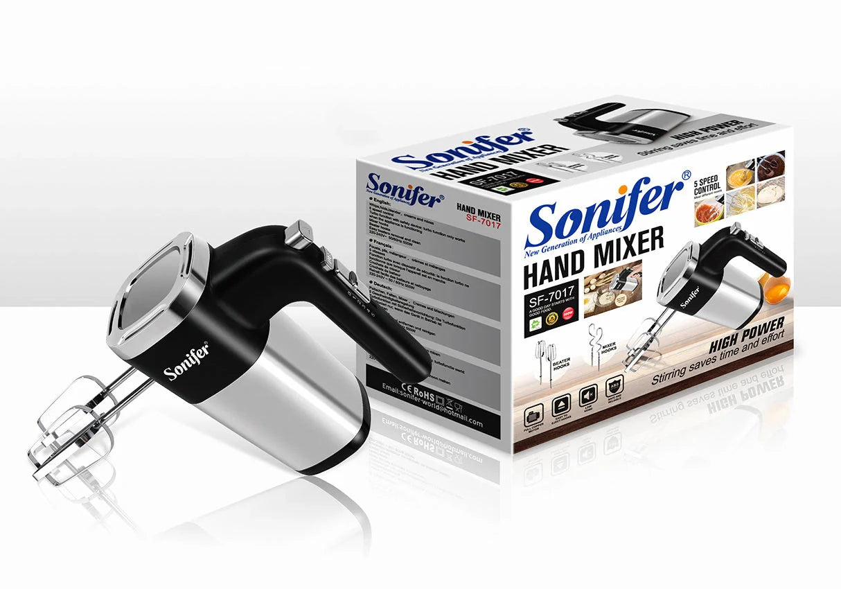 500W Electric Hand Mixer with 5 speed controls and turbo function for kitchen use