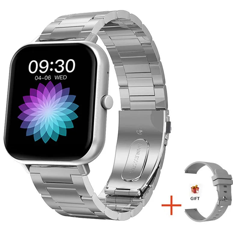 ZL54C smart watch in black with AMOLED screen displaying heart rate and blood pressure metrics
