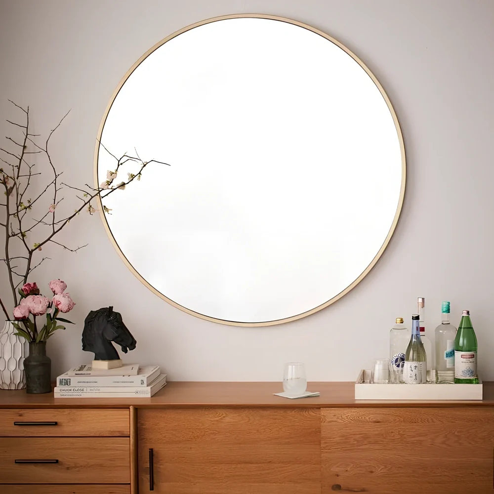 30cm round iron bathroom mirror in black, white, or gold finish for wall hanging, rust-resistant Northern European style