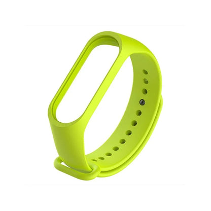 Colourful silicone replacement strap for XIAOMI MI Band 3 smart watch on a wrist.