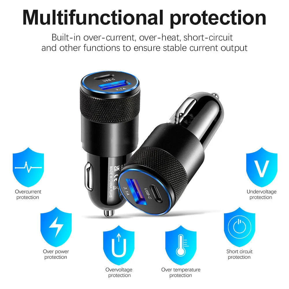 Aluminium alloy mobile phone car charger with compact 2.5x6cm dimensions for vehicle use