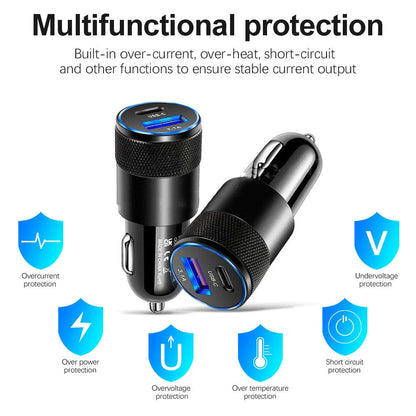 Aluminium alloy mobile phone car charger with compact 2.5x6cm dimensions for vehicle use