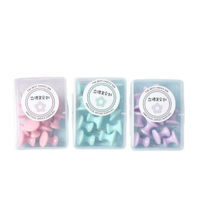 Plastic push pins in macaron colours - large and small sizes in boxed packaging