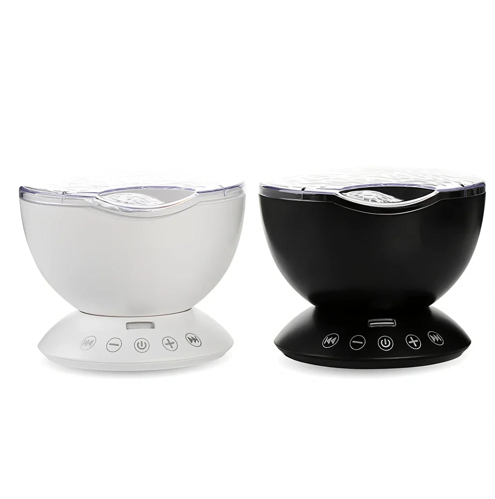 Ocean wave projector showing colourful LED light projection with remote control and adjustable 45-degree angle