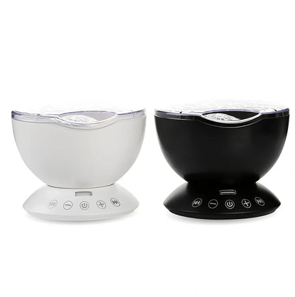 Ocean wave projector showing colourful LED light projection with remote control and adjustable 45-degree angle