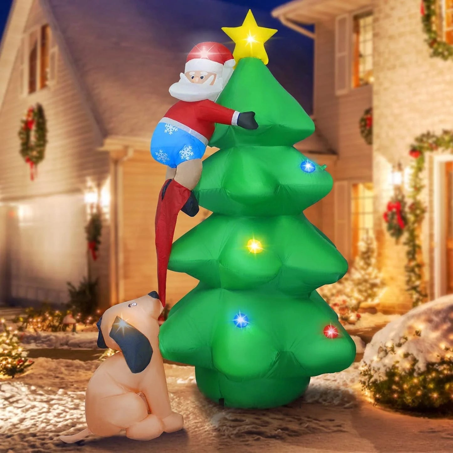 Giant inflatable Santa Claus and snowman Christmas archway with LED lights
