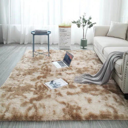 Long pile tie-dyed gradient polyester carpet showing abstract colour transition