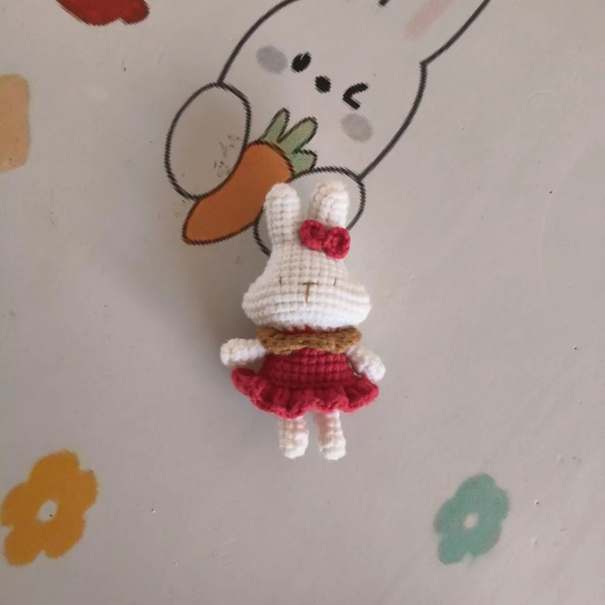 Hand-crocheted wool rabbit key chain charm with amigurumi design