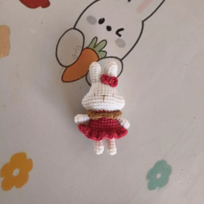 Hand-crocheted wool rabbit key chain charm with amigurumi design