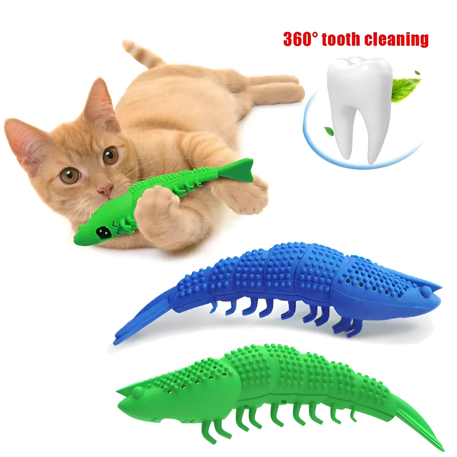 Blue hard rubber cat chew toy with catnip and a bell for dental care and interactive play.