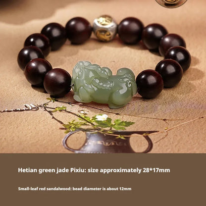 Hetian jade bracelet with black and red adjustable ropes in traditional Chinese design