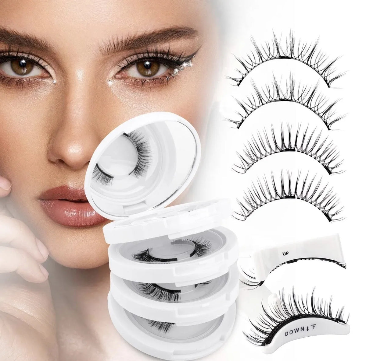 Magnetic suction false eyelashes with integrated soap holder, glue-free artificial fibre, 50g set, 75x75x25mm