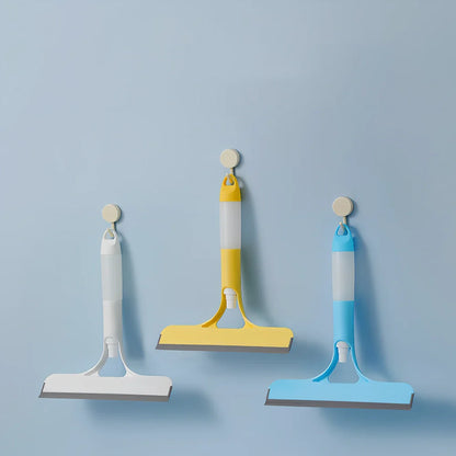 Double-sided plastic glass scraper in white, yellow, sky blue colours for household window cleaning