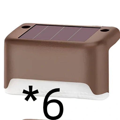 Coffee-coloured solar step light with solar panel, dimensions 78x45x42mm