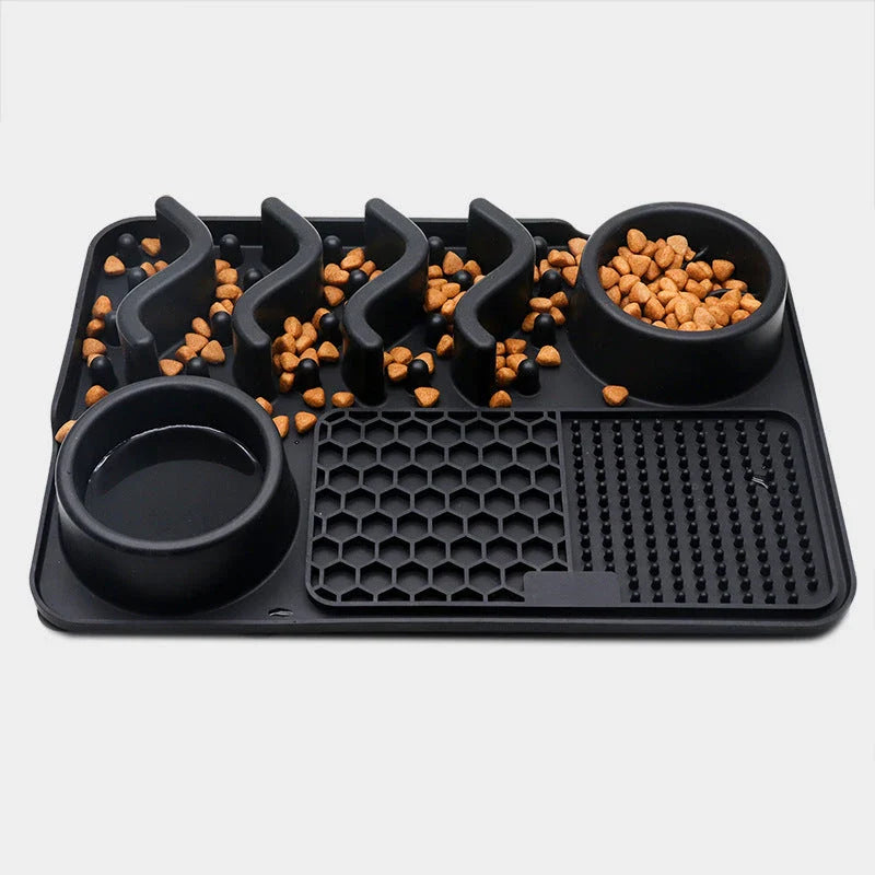 Premium silicone pet licking pad in various colours, designed to slow down eating and promote dental health for dogs