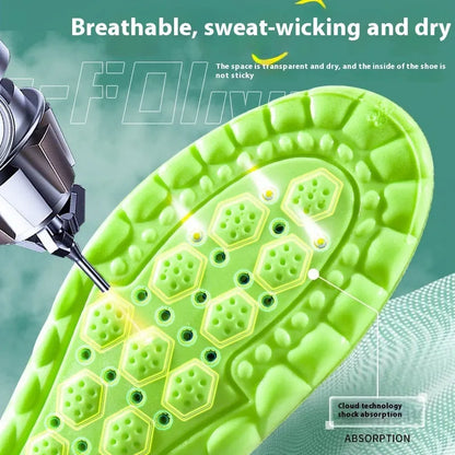 Green PU air cushion sports insoles with argy wormwood for shock absorption and sweat management