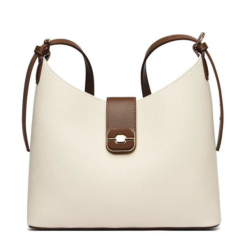 Large-capacity PU leather bucket bag with internal organisation compartments in urban simplicity style