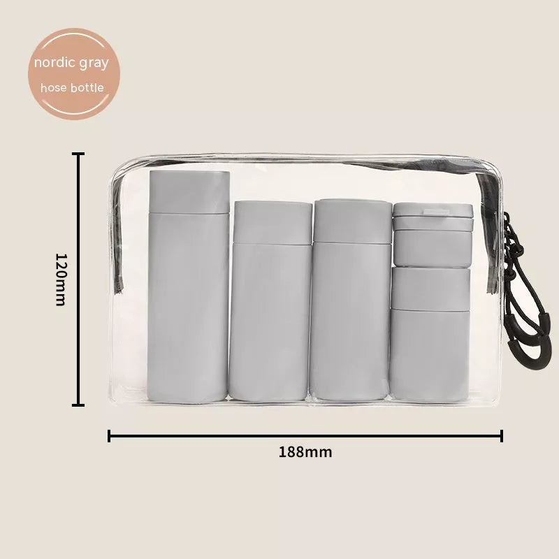 Travel portable filling set lotion bottle in white, pink, grey, and green