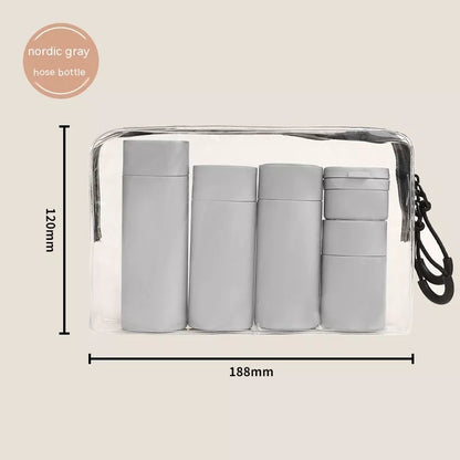 Travel portable filling set lotion bottle in white, pink, grey, and green