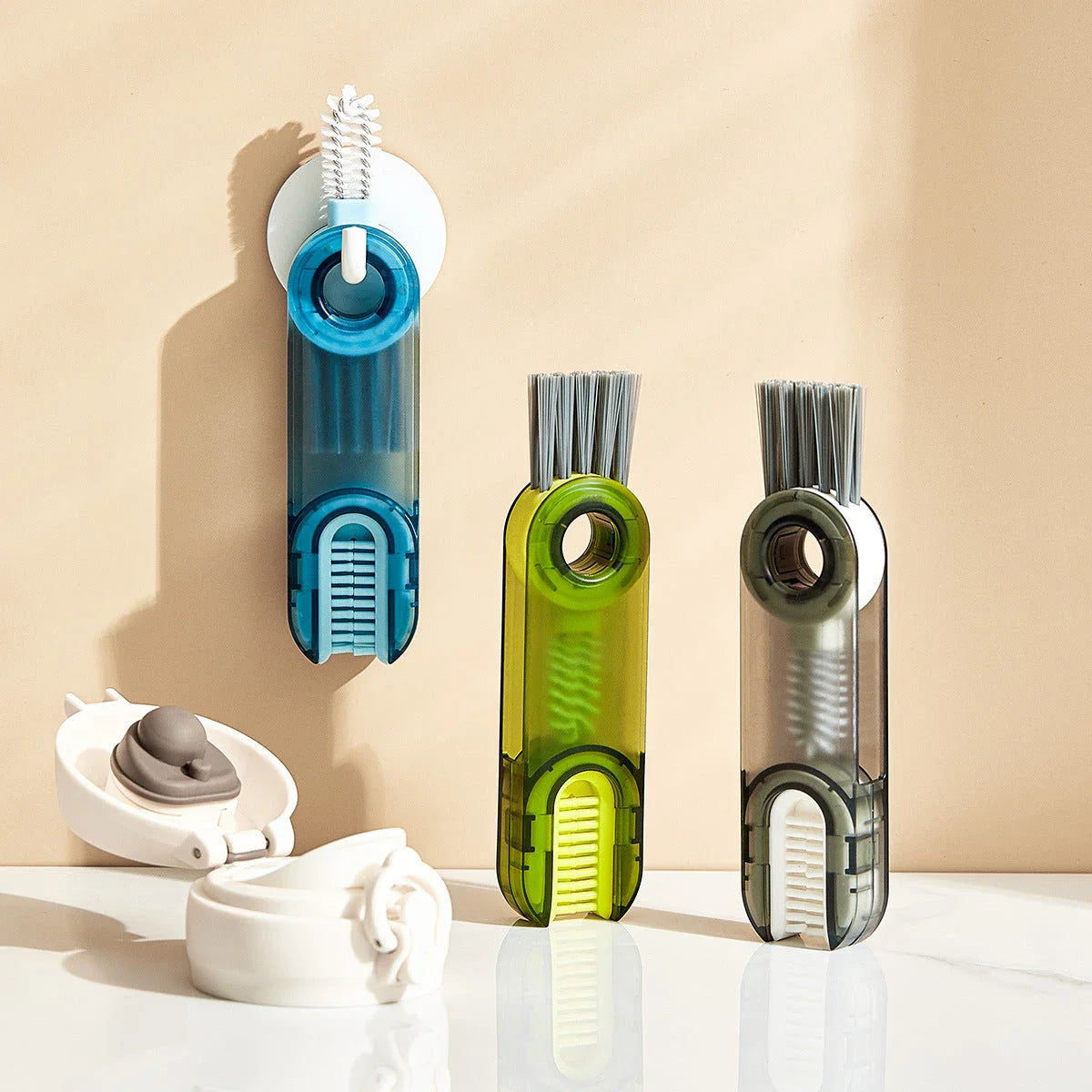 Premium 3-in-1 Cleaning Brush Set with Spiral Brush, Bevel Corner Brush, and Sponge for Cleaning Bottles, Cups, Straws, and More