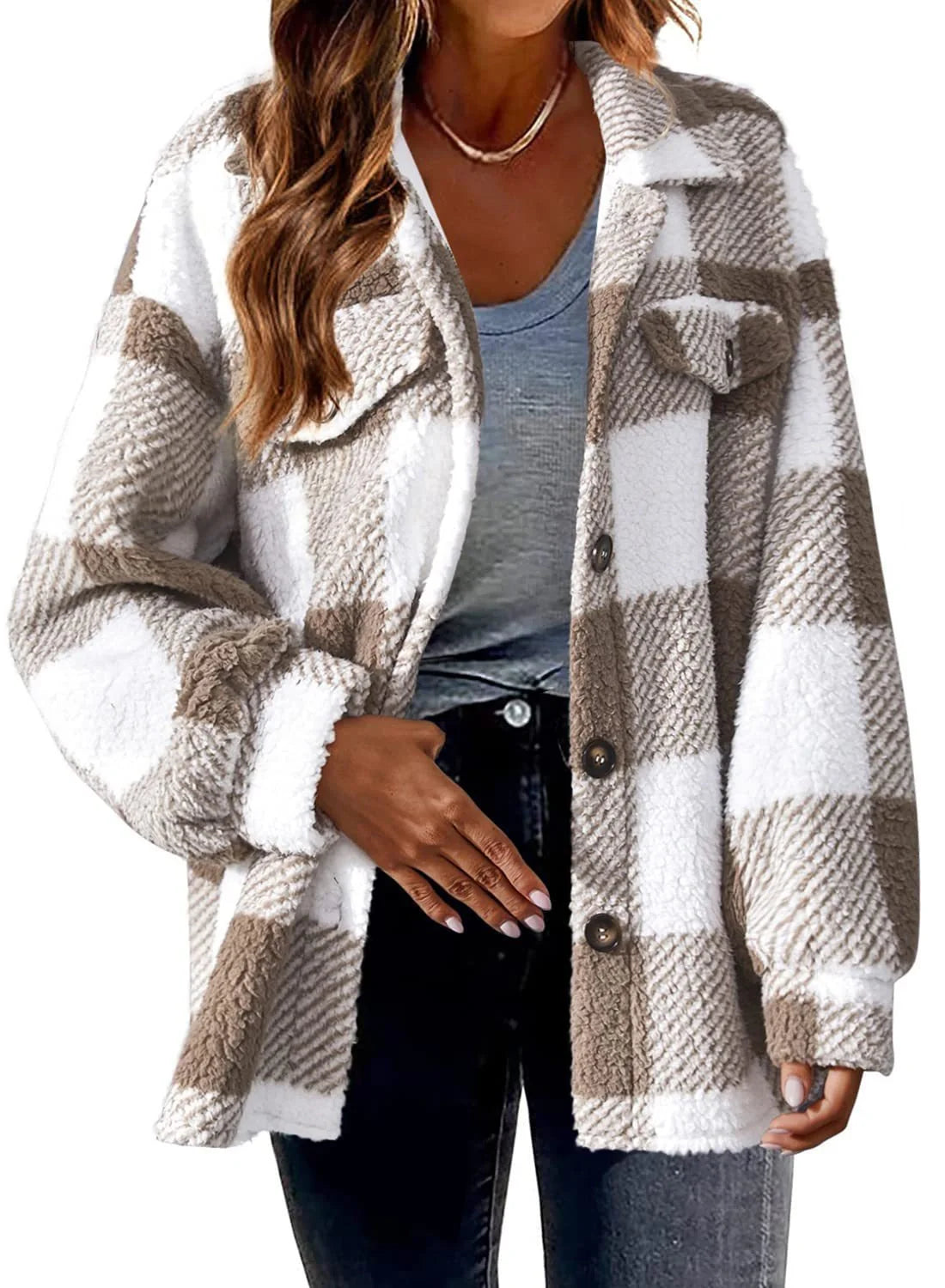 Stylish women's plush button coat in various colours for winter warmth