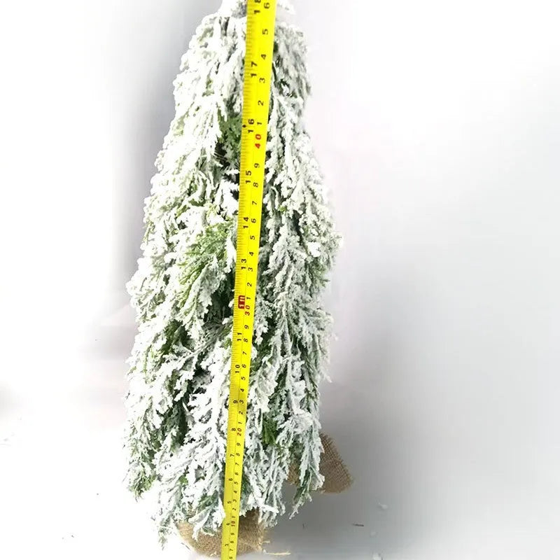 24-inch desktop Christmas tree with PE snow sprayer texture and built-in lights on plastic branches