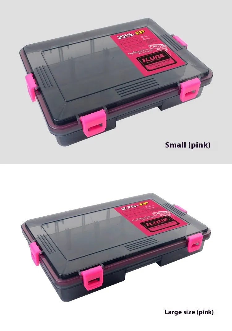 Blue waterproof PP plastic fishing lure storage box with lid open, showing single compartment.