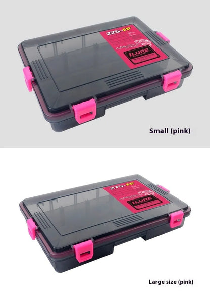 Blue waterproof PP plastic fishing lure storage box with lid open, showing single compartment.