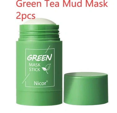 Green tea and eggplant clay mask stick with 40g content for deep cleansing and acne reduction