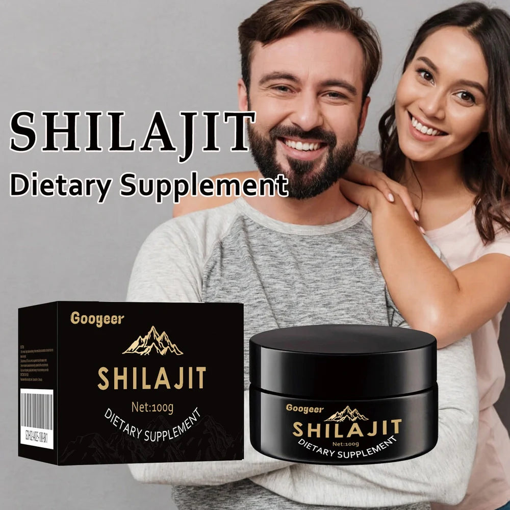 Googeer Shilajit dietary supplement container with 100g net content label