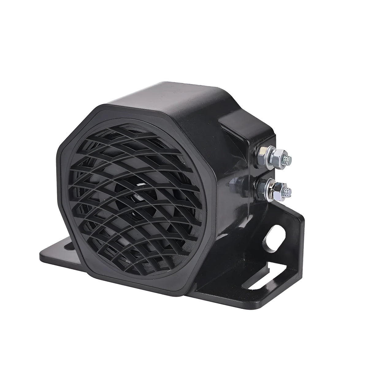 Black GQ-208A reversing horn buzzer for 12-80V vehicle safety alerts.