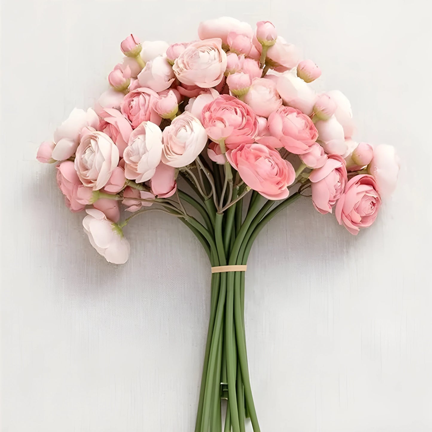 35cm tall silk floral plug with 24 pink and white tea rose camellia flower heads for wedding decoration