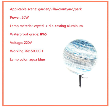 Solar lawn lamp in garden setting showing waterproof construction and LED illumination