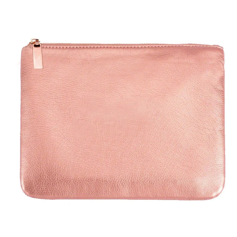 15-piece rose gold makeup brush set with wooden handles and storage bag