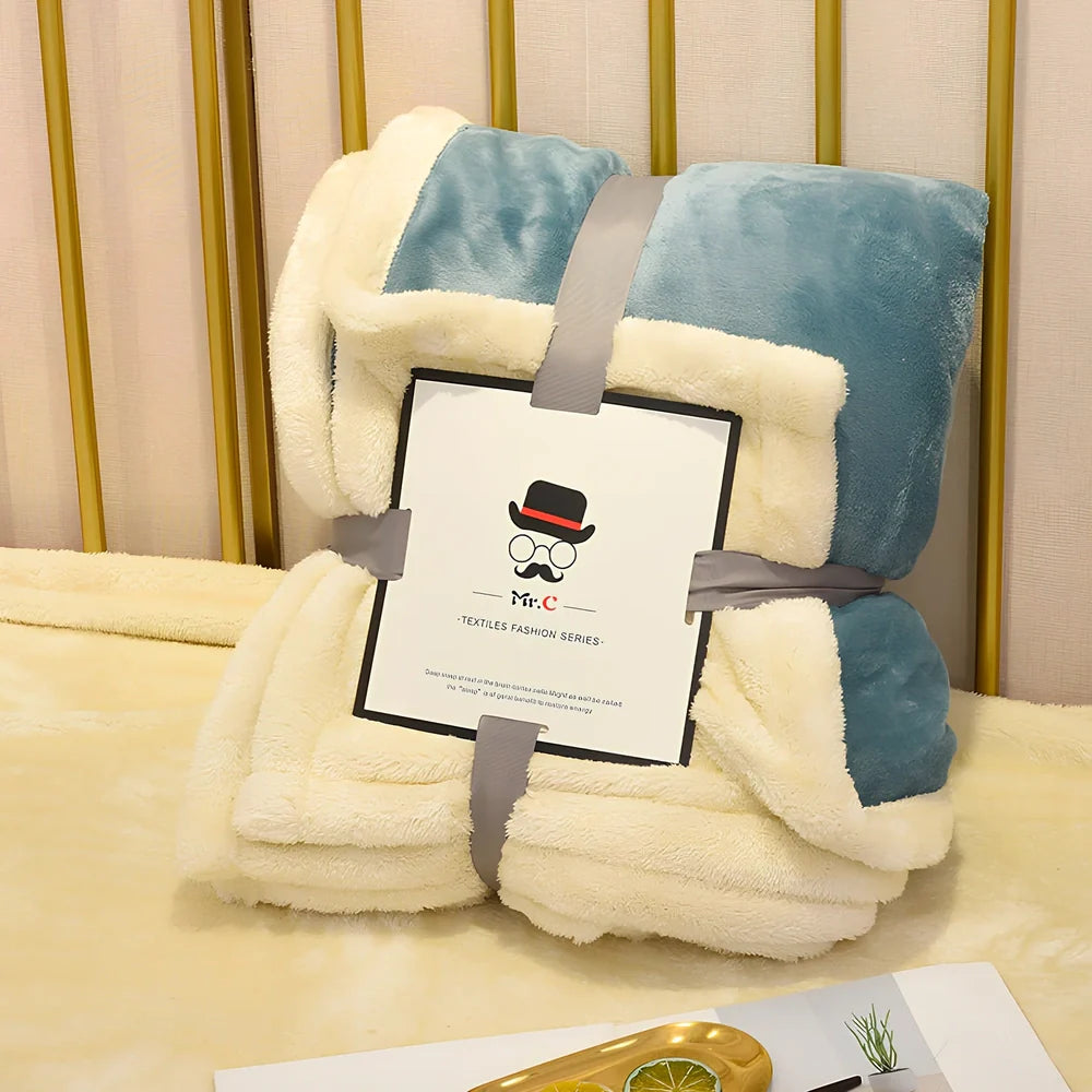Double-layer flannel blanket showing coffee colour with widened hem detail and dual-surface texture