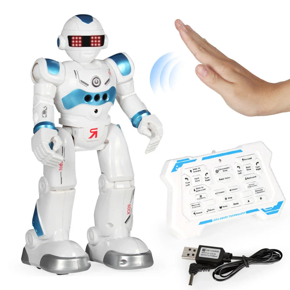 Remote control dancing robot toy with gesture controls, autonomous navigation, and customizable dance routines