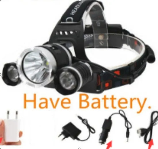 Rechargeable aluminium LED headlamp with adjustable elastic headband and Hawkeye lens.