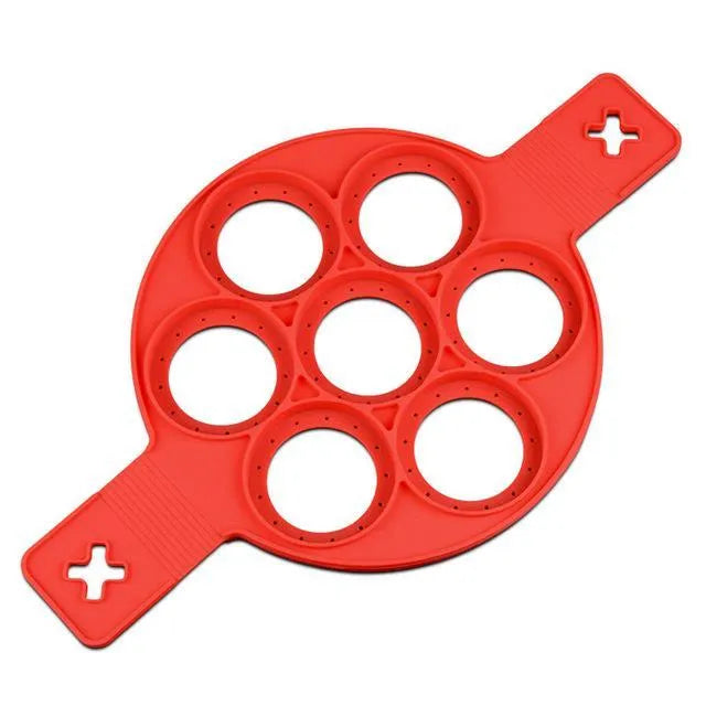 Red silicone pancake ring egg omelette maker with seven-hole non-stick cooking mould