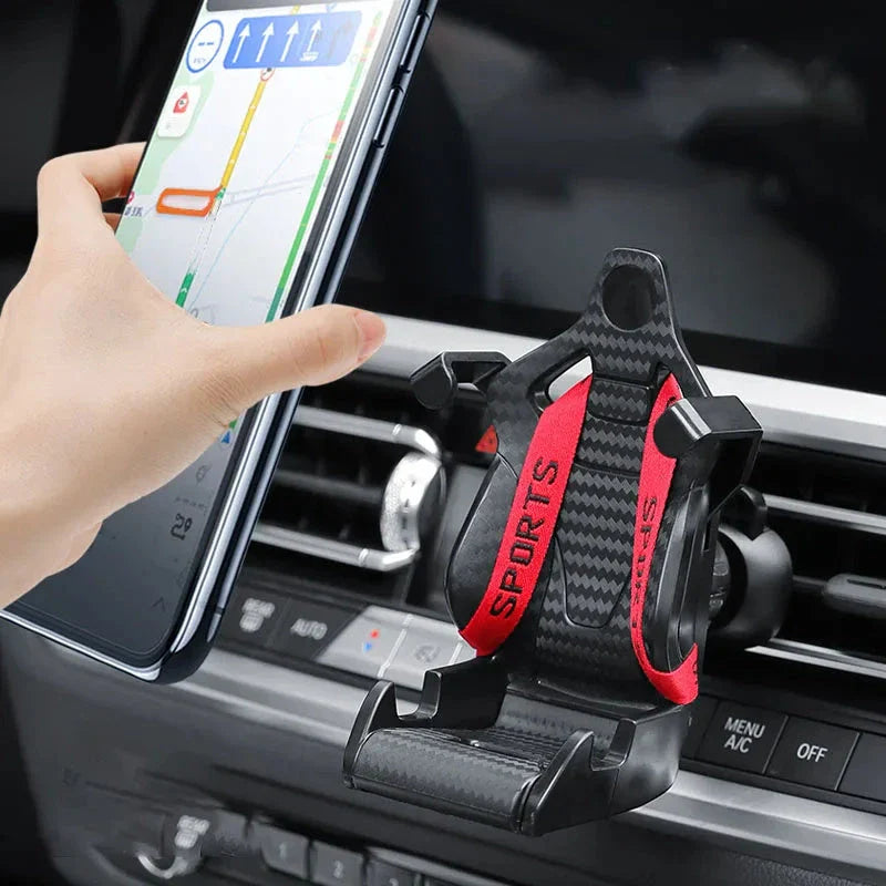 Stylish car air vent phone mount with secure clamping mechanism, adjustable viewing angle, and compatibility for phone charging