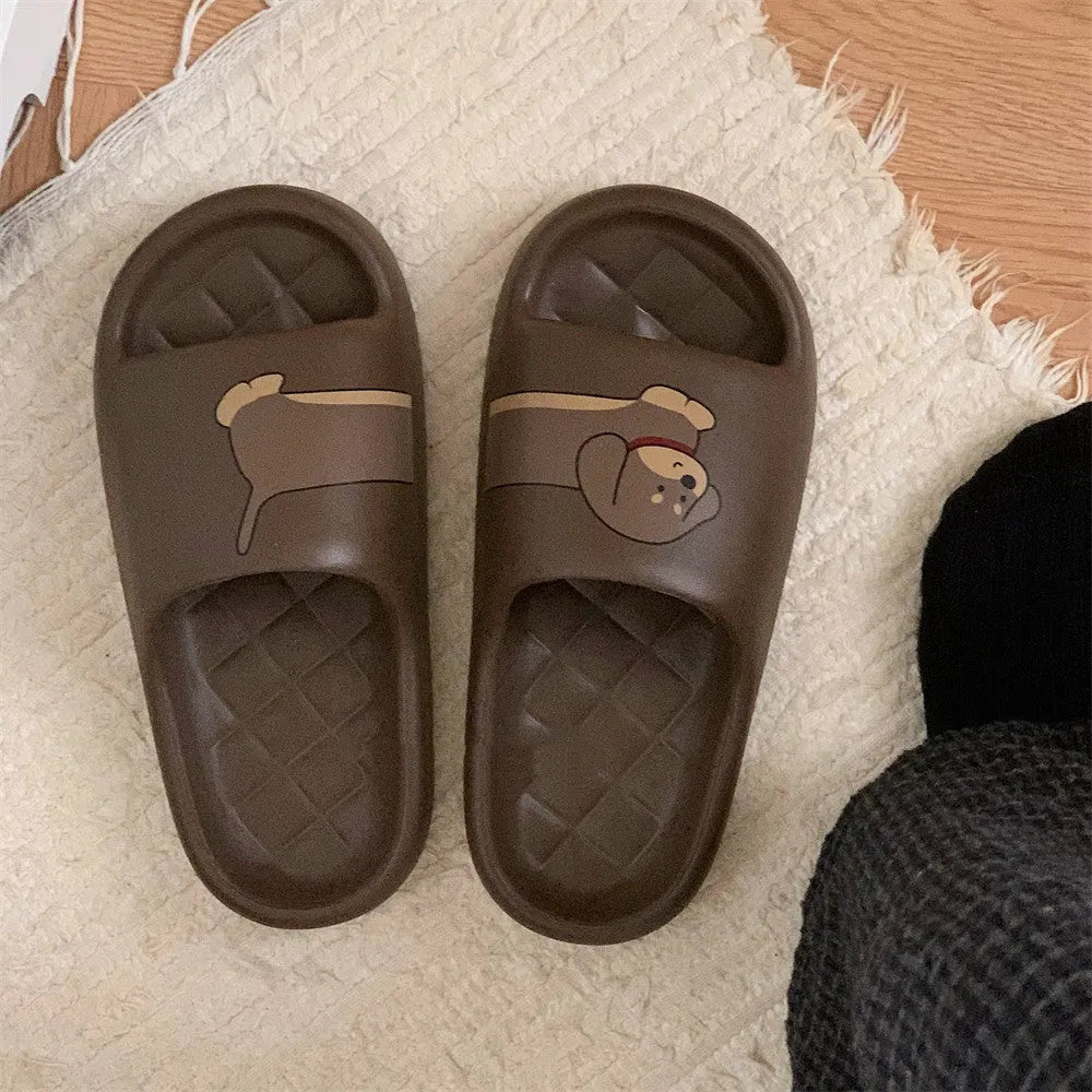 Pair of thickened EVA flip-flop style slippers for couples, shown in Milk White colour.