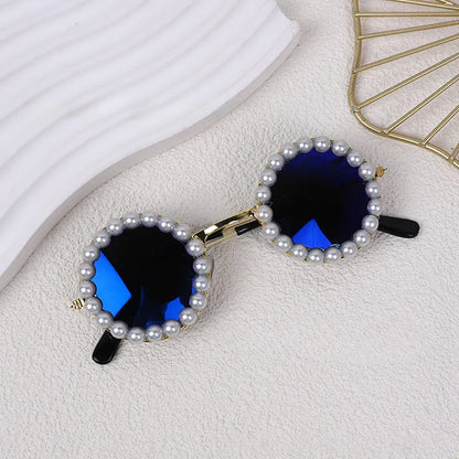 Pearl-trimmed round sunglasses for cats and dogs in five colour options