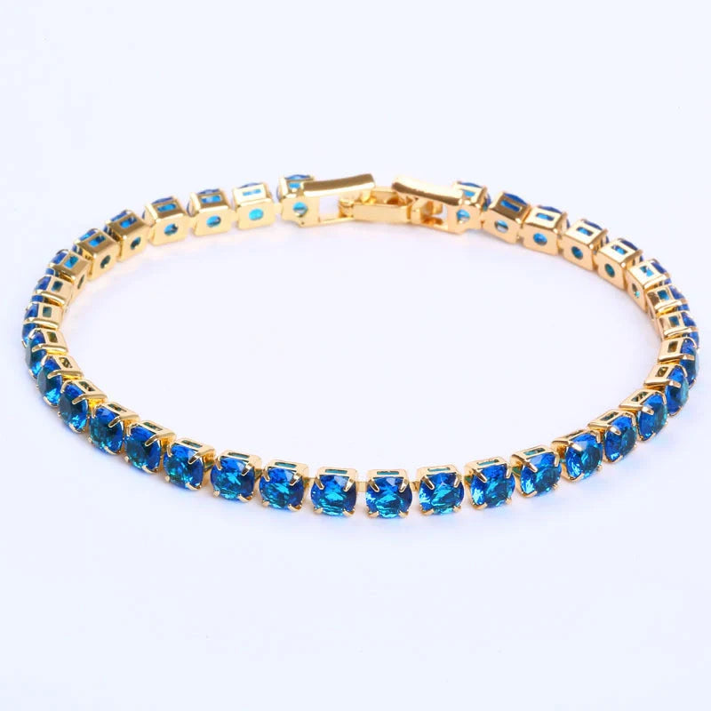 Cubic Zirconia Tennis Bracelet with AAA+ stones and copper box chain in various colours