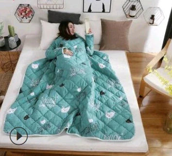 Cozy heated blanket with sleeves for comfortable lounging and hands-free relaxation
