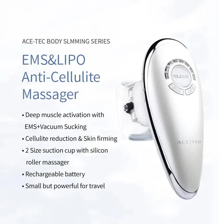White EMS vacuum massage device with large and small suction cups, measuring 154mm long with control buttons