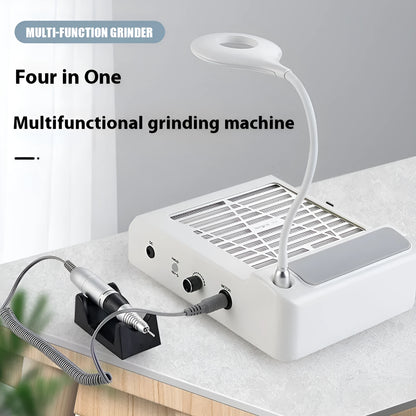 White electric nail grinder with vacuum cleaner and four grinding heads