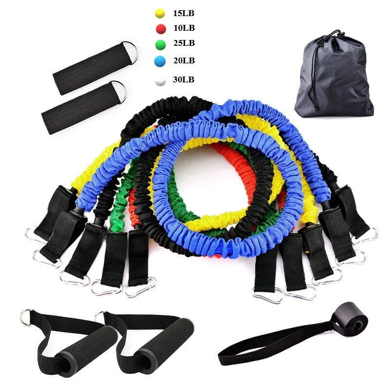 Adjustable resistance bands for full-body toning and strength training at home, featuring various resistance levels and soft foam handles