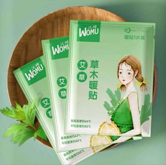 Self-heating uterus warming plaster with herbal options including argy wormwood, ginger, motherwort, and sea salt formulas
